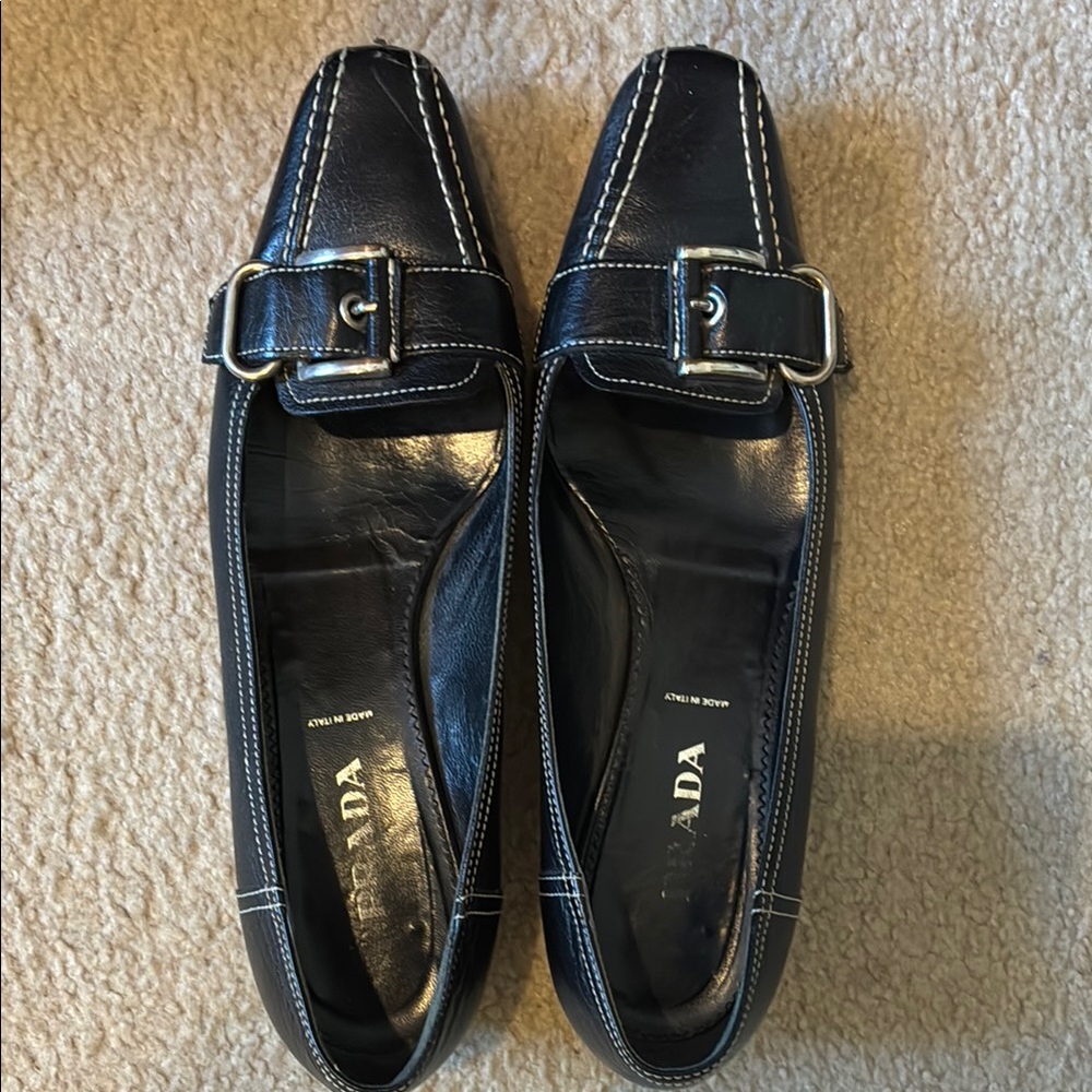 Prada Black Leather Dress Loafers Timeless Flats